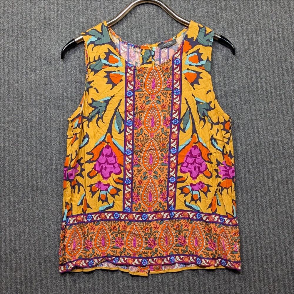 Haute Hippie Style Tank Top Womens Small Colorful Mixed Print Blouse Button Back